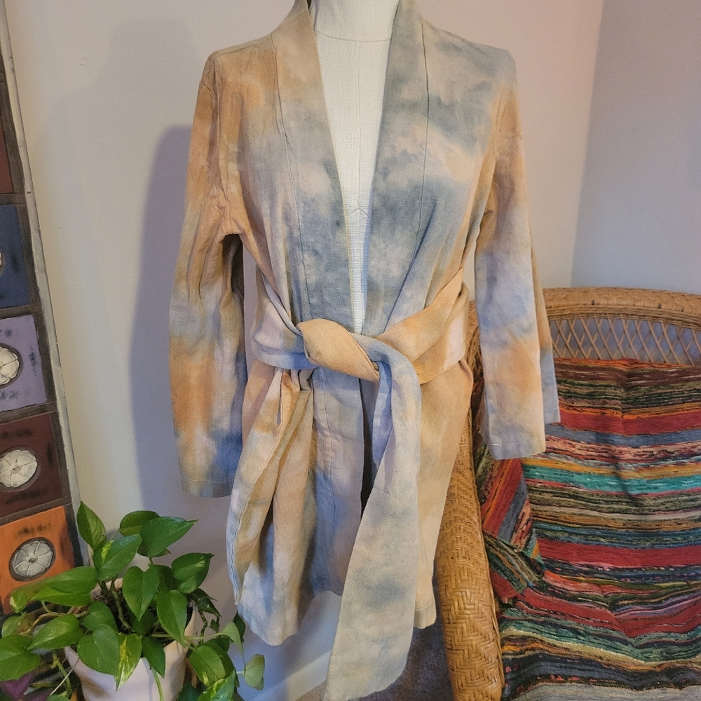 Hand overdyed linen jacket/robe/duster with belt.